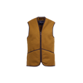 The Barbour M Warm Pile Waistcoat Zip-In Liner is a sleeveless brown fleece vest with a front zipper and dark brown trim, designed to be a versatile addition to Barbour jackets. It prominently features the iconic "Barbour" label inside.