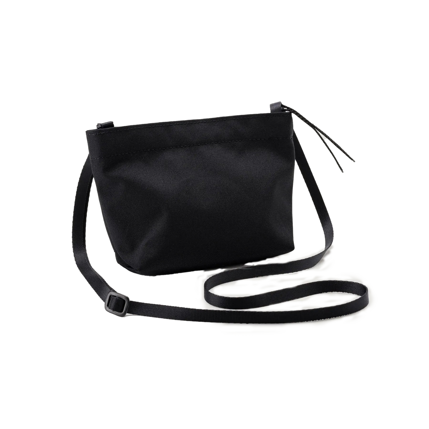 The Zipper Pouch Mini by Bags in Progress showcases a stylish crossbody design, complete with an adjustable strap and zip closure. Made from recycled polyester, it boasts a black finish with water-repellent properties for enhanced durability.